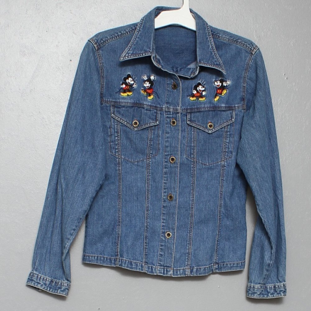 The Disney store vintage denim Mickey embroidered button up long sleeve shirt